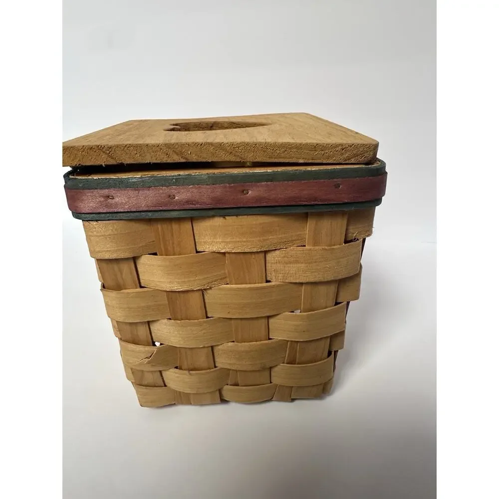 Woven Wood Tissue Box Cover Heart Cutout Rustic Country Farmhouse Basket
